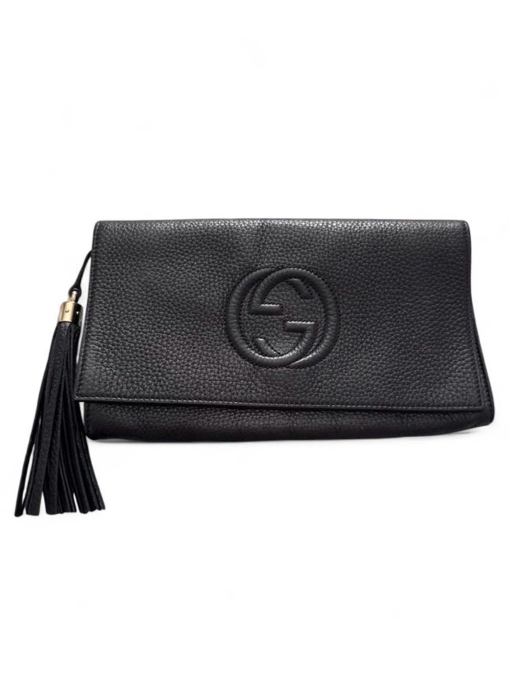Authentic Gucci Black Leather Tassel Clutch